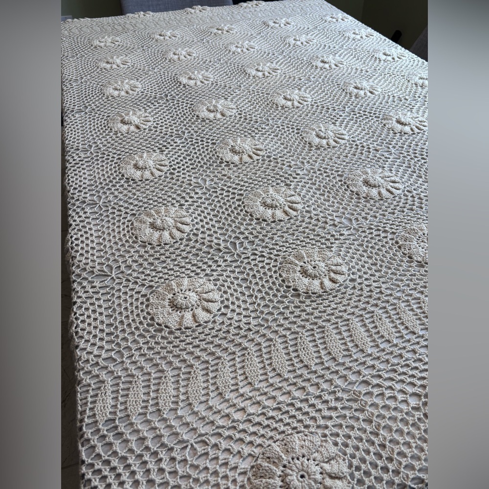 Stunning Crochet Tablecloth or Bed Cover beige